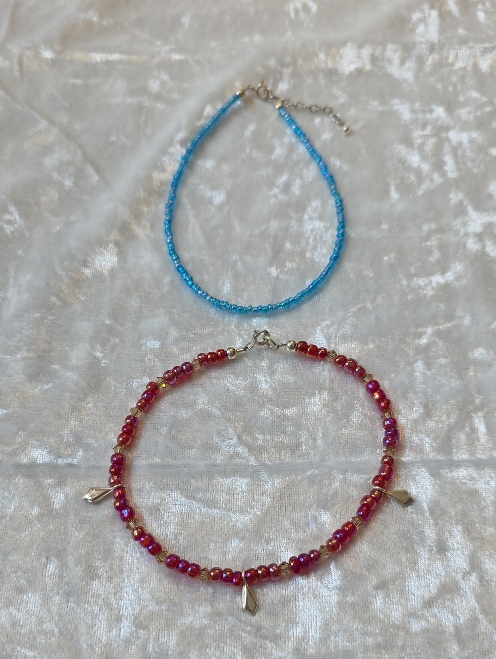 Handcrafted Anklets Red Beaded with SS Charms & Blue Beaded With Extender Chain